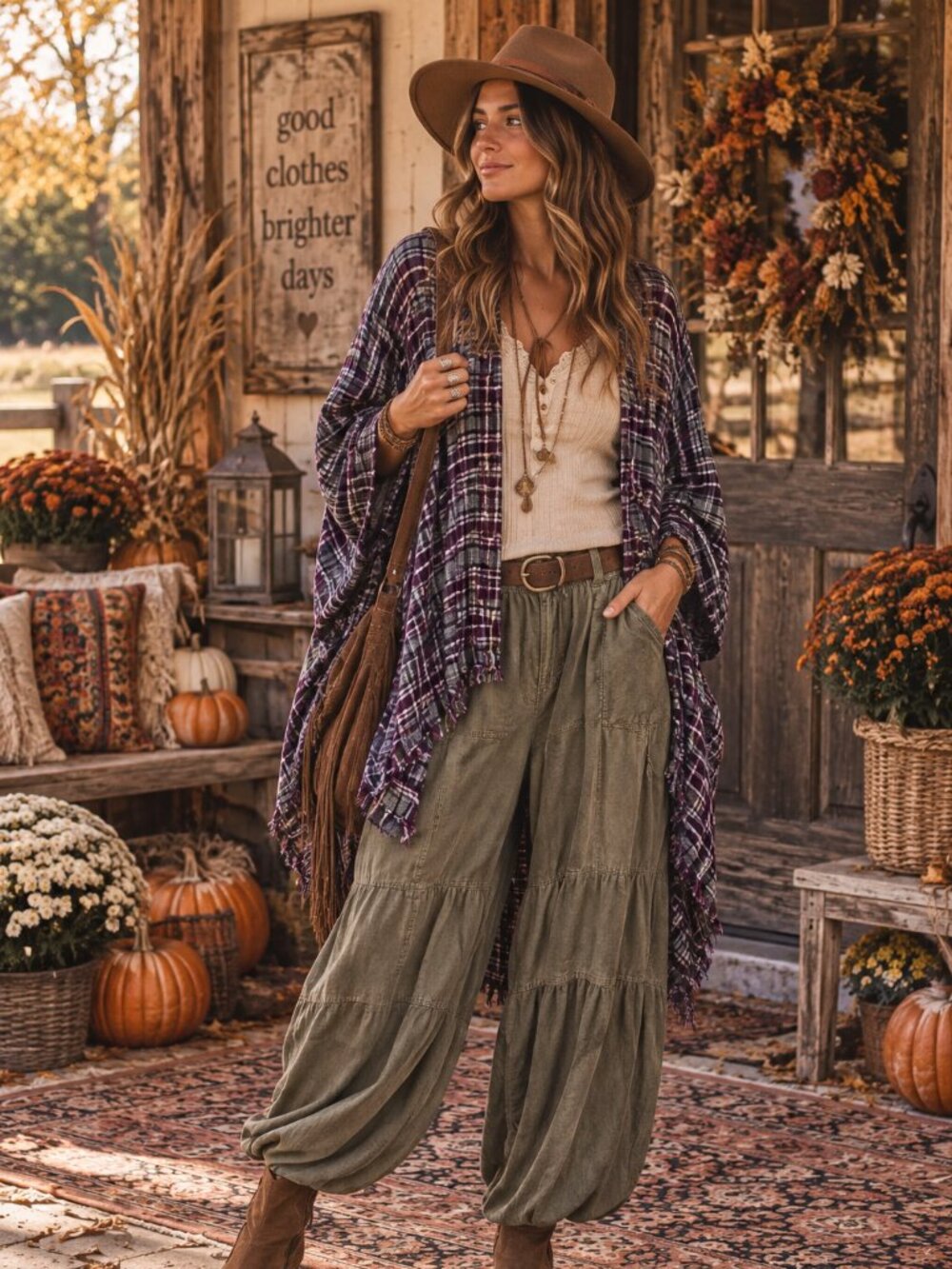 Knox Rose Plaid Boho Kimono